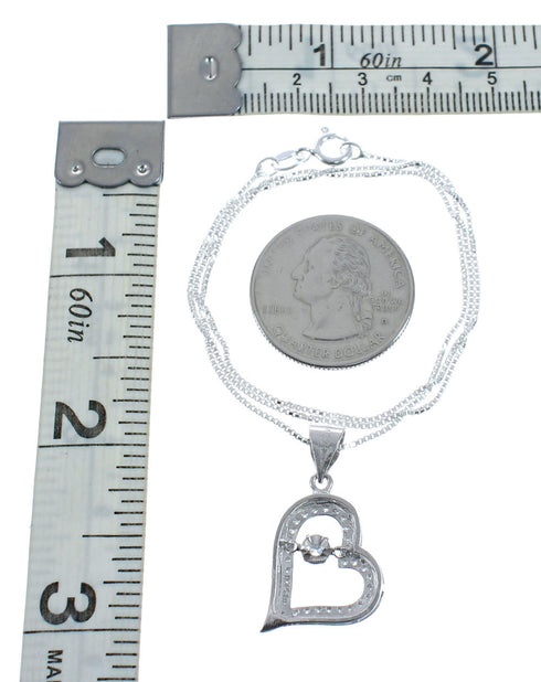 Cubic Zirconia Heart Pendant Silver Italian Necklace JX128566